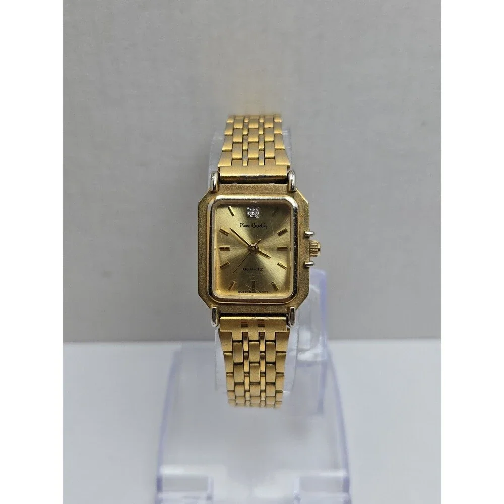 Womens Vintage Pierre Cardin Gold Tone Slim Tank Quartz Watch Dress New Battery